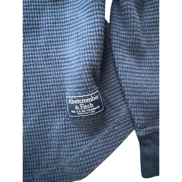 Abercrombie Fitch Mens Long Sleeve Waffle Knit Henley Shirt Navy Blue Size XS - Picture 3 of 4